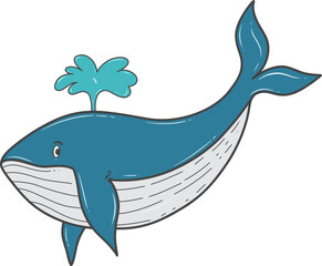 blue whale with water spout cartoon