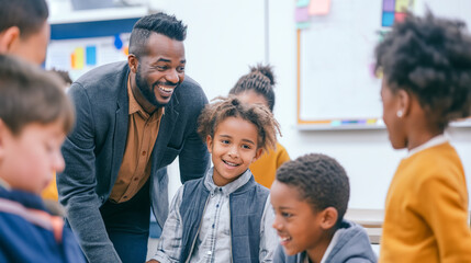 Obraz premium teacher guiding students in a classroom
