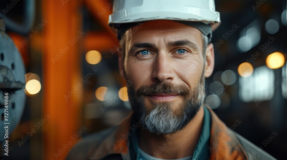 Poster Professional mechanical engineering working at metal factory. Generative AI.
