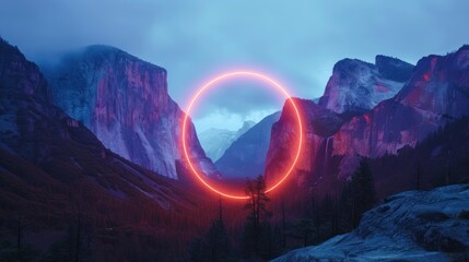 A halo of neon rings shines in a stunning landscape of natural light.