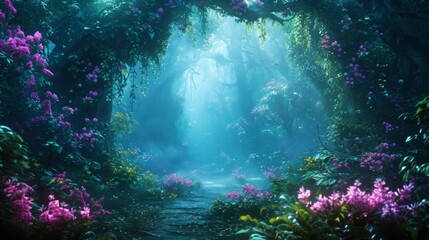 Obraz premium Magical fantasy event backdrop, enchanted forest, mythical creatures, and whimsical elements, great for fantasy-themed content, Generative AI