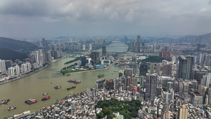 Aerial View of City With River Running Through