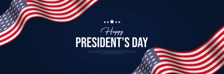 Happy President's Day Social Media Post. Presidents Day of USA Banner and Greeting Card with USA Flag and Text Vector Illustration.