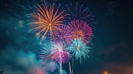 Colorful fireworks at major festivals with night lighting