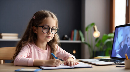 Home Learning Adventures Little Girl Engaging in Online Class