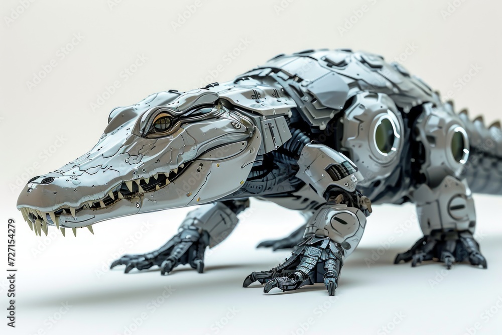 Aufkleber Photo concept of a cybernetically enhanced alligator with robotic components and technological enhancements, against a clean white setting Generative AI