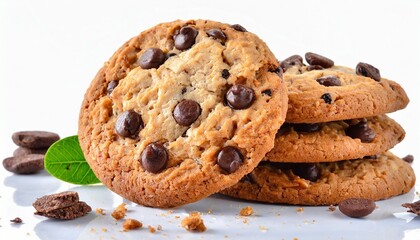 chocolate chip cookie on white background