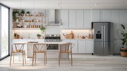 Modern Contemporary kitchen room interior .white and wood material