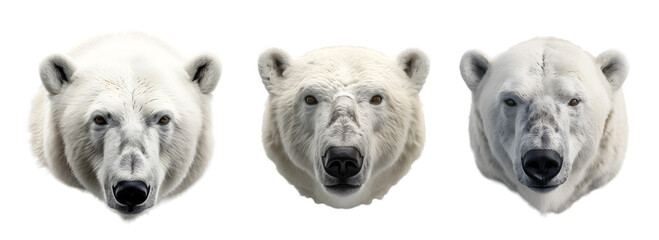 A portrait of a polar bear on white background. Largest extant species of bear and land carnivore. - obrazy, fototapety, plakaty