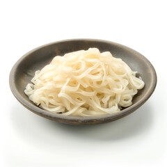 Asian rice noodles elegantly placed in a plate on a clean white surface