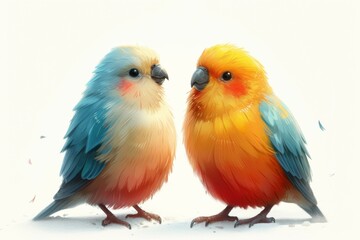 Lovebird parrots sitting together on a tree branch,Lovebird Kiss,Image with Grain.