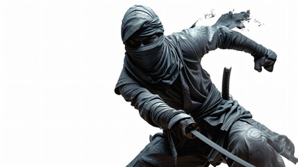 Fototapeta na wymiar A stunning 3D rendering of a stealthy ninja, showcasing intricate details and incredible textures. This captivating artwork captures the essence of stealth and agility, with dynamic poses an