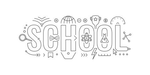 school word and school symbols. school technical drawing. vector school word