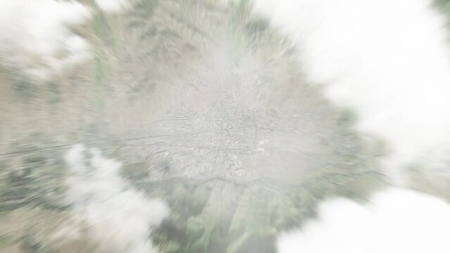 Earth zoom in from space to Ulan Bator, Mongolia. Followed by zoom out through clouds and atmosphere into space. Satellite view. Travel intro. Images from NASA