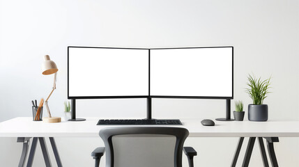 A desktop computer with dual monitors