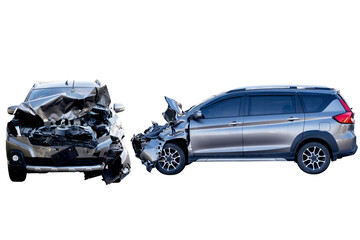 Car crash, Full body ofbronze car get damaged by accident on the road. damaged cars after collision. isolated on trasparent background, car crash bumper graphic design element, PNG File