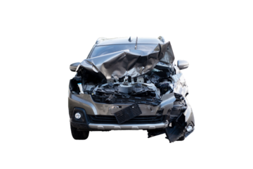 Car crash, Front view of new bronze car get damaged by accident on the road. damaged cars after collision. isolated on trasparent background, car crash bumper graphic design element, PNG File