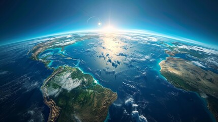 Realistic photo concept of Earth, showcasing its continents and oceans from a birds-eye view...