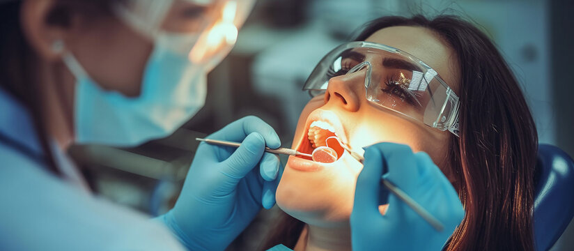 Dentist is taking care of the client's teeth