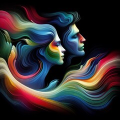 Abstract image of a couple in love, consisting of rainbow swirls of colors
