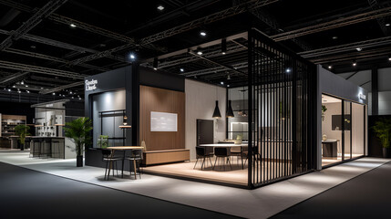 large exhibition booth in nordic style Simply decorated With minimalist furniture - obrazy, fototapety, plakaty