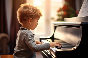 Fototapeta na wymiar A child plays the piano