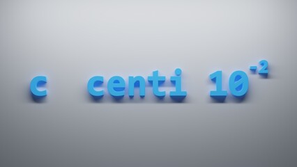 c centi 10 -2 Metric Prefixes numbers - 3D render illustration - white background