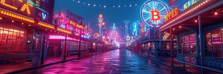 A crypto-themed amusement park, where rides and games operate on blockchain technology