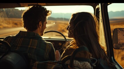 A Man and Woman Sitting in the Back of a Truck, Valentine Day