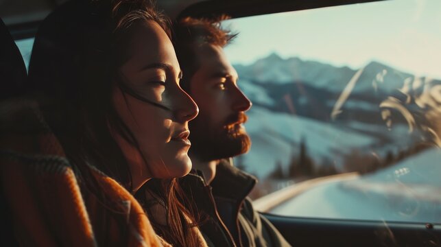 A Man and Woman Sitting in the Back of a Truck, Valentine Day
