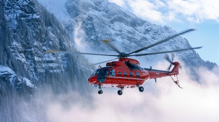 Fototapeta na wymiar Color Helicopter flying over the Rocky Mountains during sunny sunrise. Epic Adventure Composite