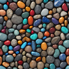 seamless background of colorful pebbles of different shapes and sizes