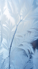 Abstract frosty pattern on glass, background texture with ice leaves. Frozen window, beautiful natural winter background.