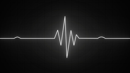 White neon Heart pulse monitor with signal. Heartbeat line. Flat line EKG, Pulse trace. ECG and Cardio symbol. Healthy and Medical concept