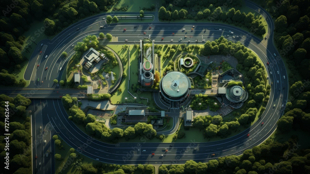 Poster Top-Down View of Motorway Rest Area Generative AI