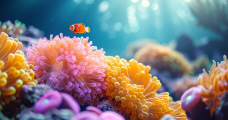 Obraz premium orange Soft Coral with Sea anemone,