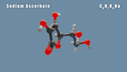 Sodium ascorbate of c6h7o6Na 3D Conformer animated render. Food additive E301