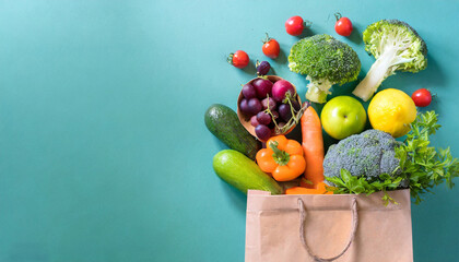 Healthy Grocery Tote Bag with Fresh Vegetables on White