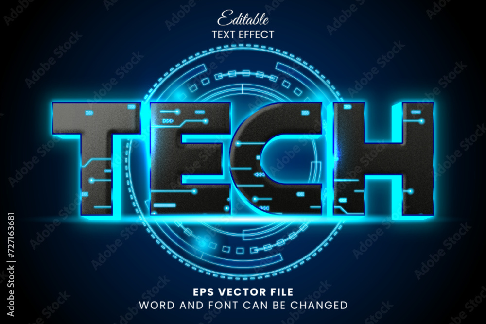 Aufkleber neon glow cyber tech 3d editable vector text effect