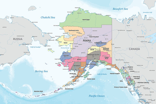 Fototapeta Political map showing the counties that make up the state of Alaska in the United States