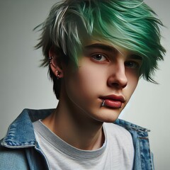 portrait of a man with green hair