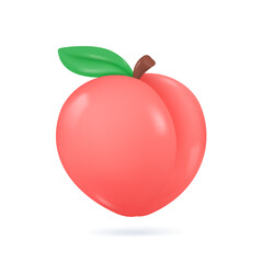 3D peach fruit. Heart shaped peach. Vegetarian fruit for health care. 3D vector Illustration. - obrazy, fototapety, plakaty
