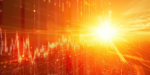 Positive Outlook: A Conceptual Image Featuring a Bright Sun Over a Financial Chart, Signifying Optimism in the Market - obrazy, fototapety, plakaty