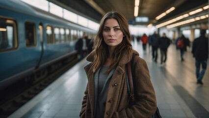 Obraz premium Woman at the train station