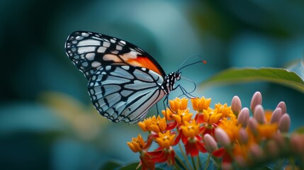 Fototapeta premium Black Butterfly Perched on Flower, Nature Photography, Spring
