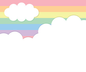 Fototapeta premium 虹色の背景と雲のイラスト素材