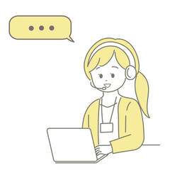 女性オペレーターがノートパソコンを見てインカムで話しているイラスト
