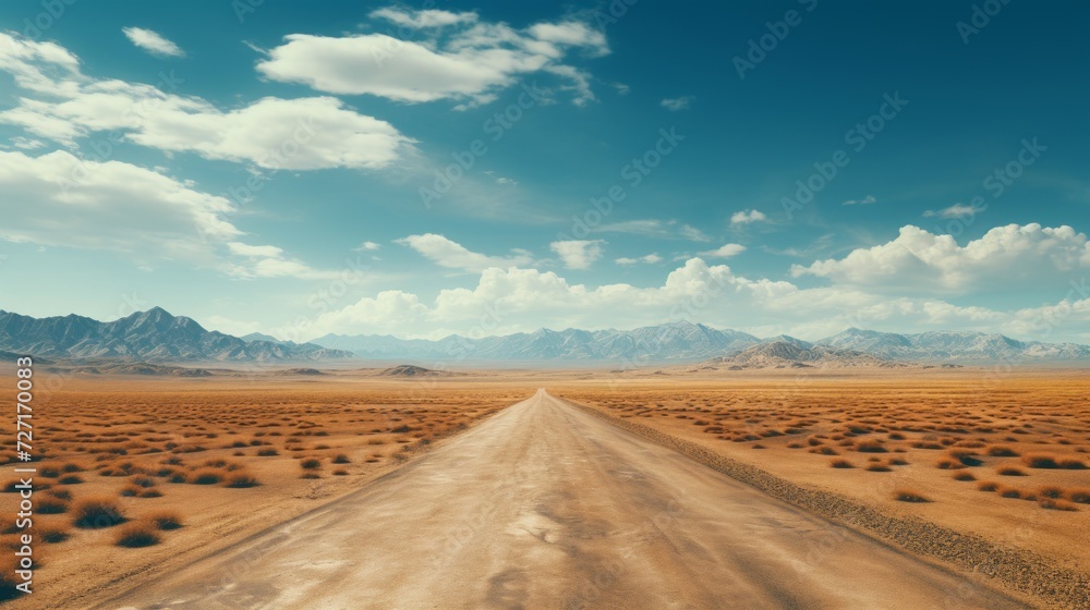 Poster aerial view of endless desert highway generative ai