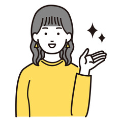 右側を案内する女性イラスト