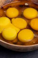 fresh chicken eggs on the kitchen table